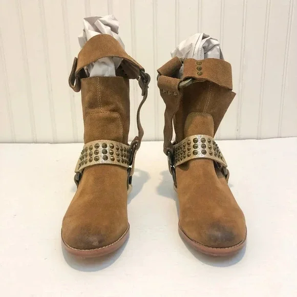 NEW RARE Zadig & Voltaire Arcade Studded Western Suede Harness Ankle Booties 5 - Picture 4 of 15